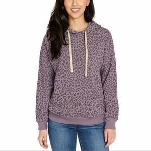 Buffalo David Bitton Super Soft Cotton Fleece Purple Leopard Hoodie Sweatshirt